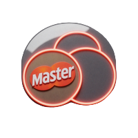 Mastercard Logo als neonbeleuchtetes holographisches Badge bei Casoola Casino