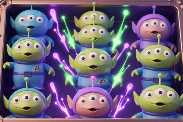 Reactoonz 2 Slot mit Cluster niedlicher Alien-Kreaturen und elektrischen Energieblitzen bei Casoola Casino