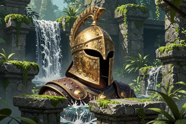 Gonzo's Quest Megaways Slot mit Eroberer-Helm und kaskadierenden Steinbl&ouml;cken im Dschungel bei Casoola Casino
